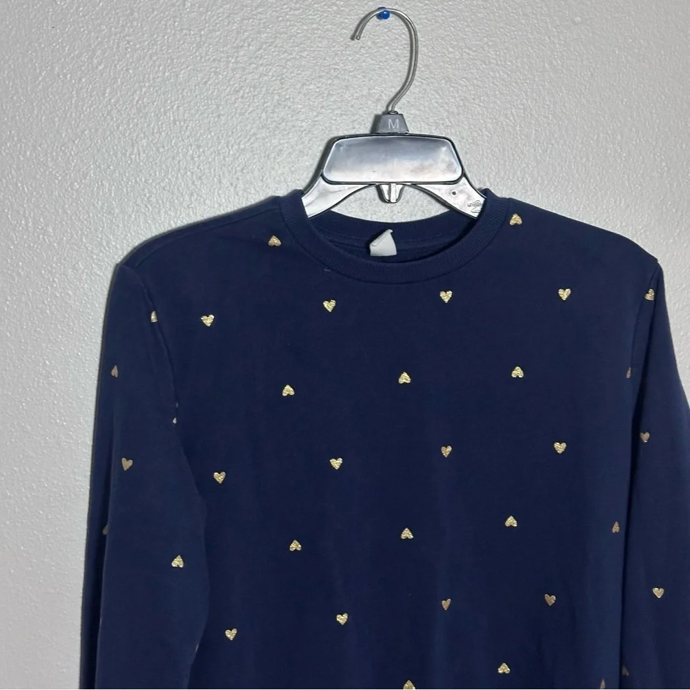GAP Kids‎ Girls Navy Blue Pullover Gold Heart Sweater Crewneck size XL(14/16)